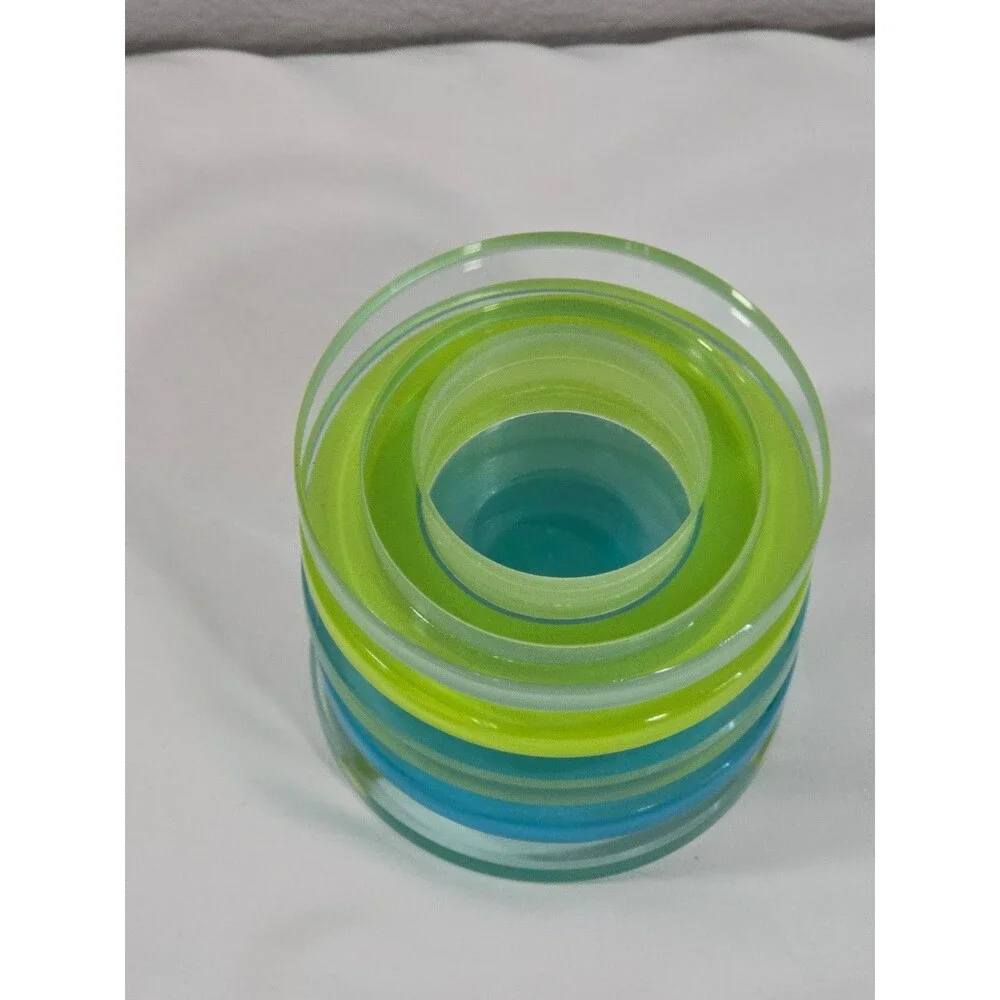 PartyLite PRISM Tealight Holder Layered Glass: Green, Capri Blue, Clear NEW